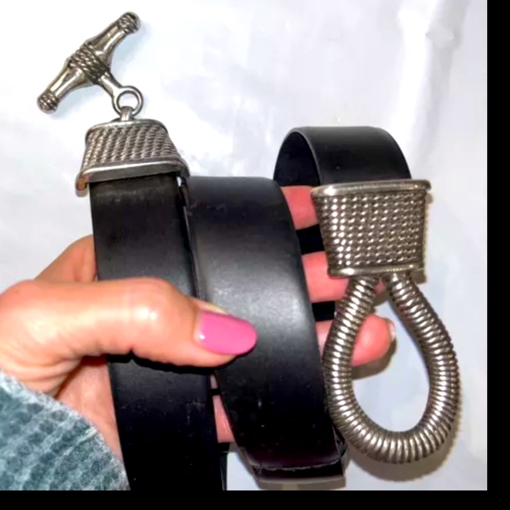 Black Leather BELT Silver ROPE LOOP Hook buckle PIRATE Medieval Gothic EMO GOTH
